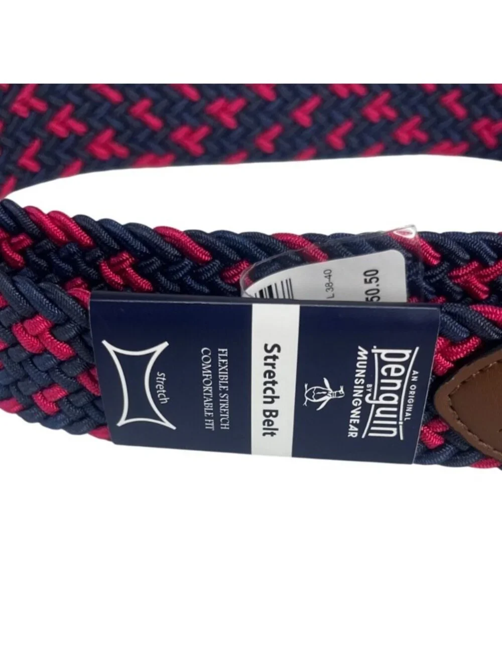 Original Penguin Stretch Belt Large 38-40 Blue Pink New Woven Elastic Golf Casua